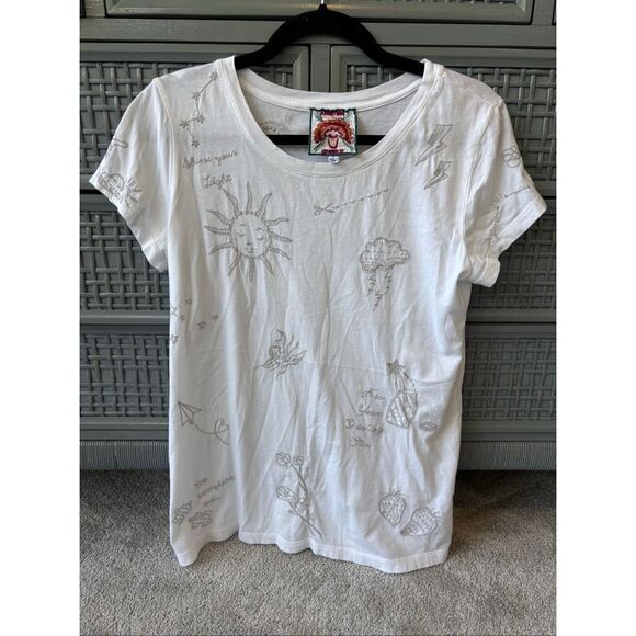 Johnny Was Tops - NWOT Johnny Was embroidered white short sleeve t shirt, Small $198 A1